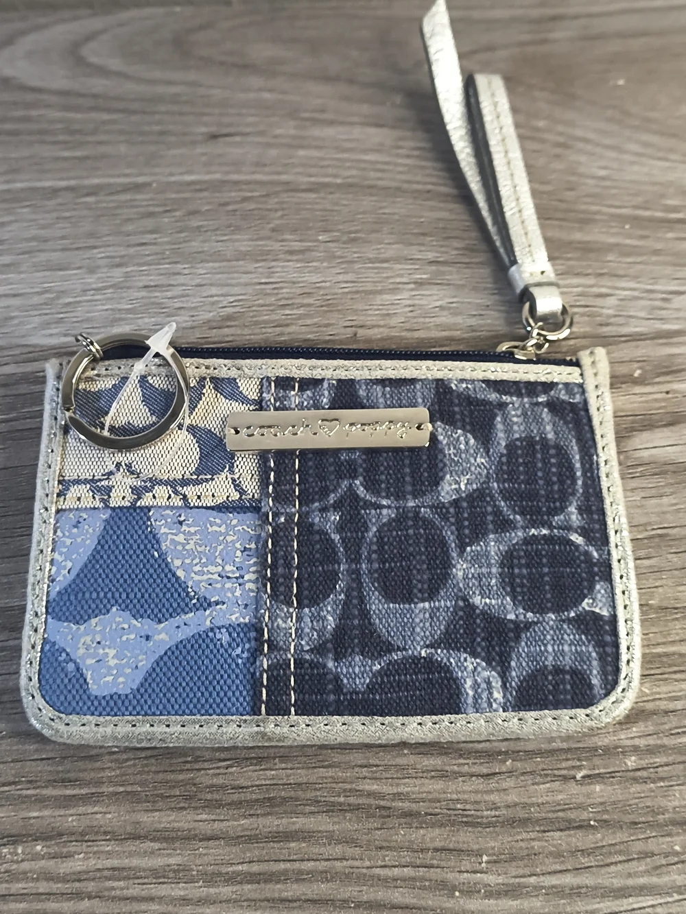 Coach Signature Patchwork Card Holder in Blue and Gold